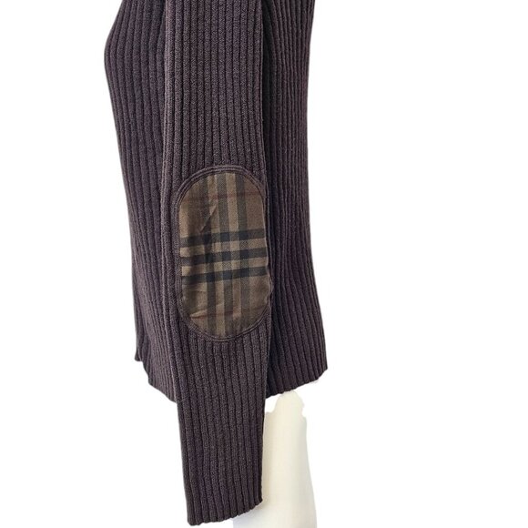 Burberry London Womens Merino Wool Zip Up Sweater Small Elbow Patch Nova Check - Picture 3 of 11